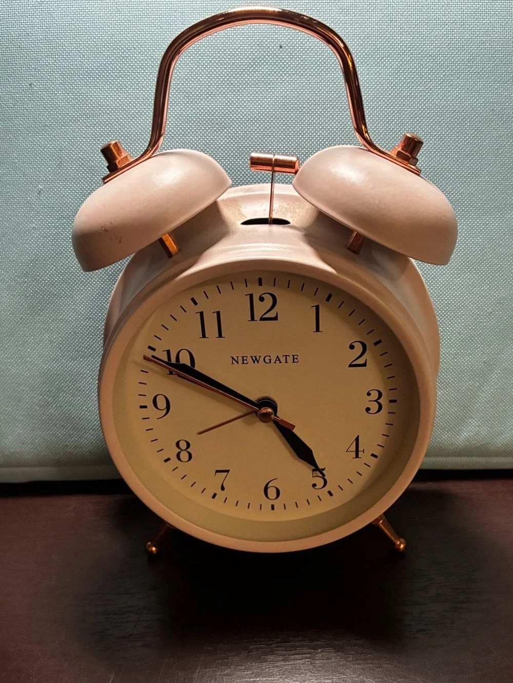 Pink Twin Bell Standing Clock with Rose Gold Accents